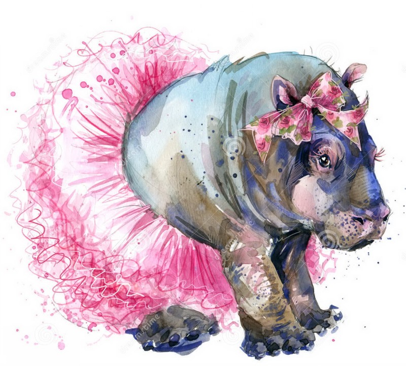 Charming hippo ballerina in pink fatin skirt tattoo design