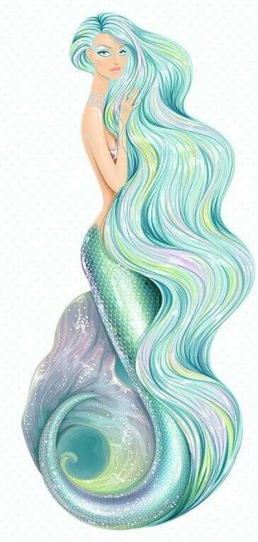 Charming long-haired mermaid in blue colors tattoo design