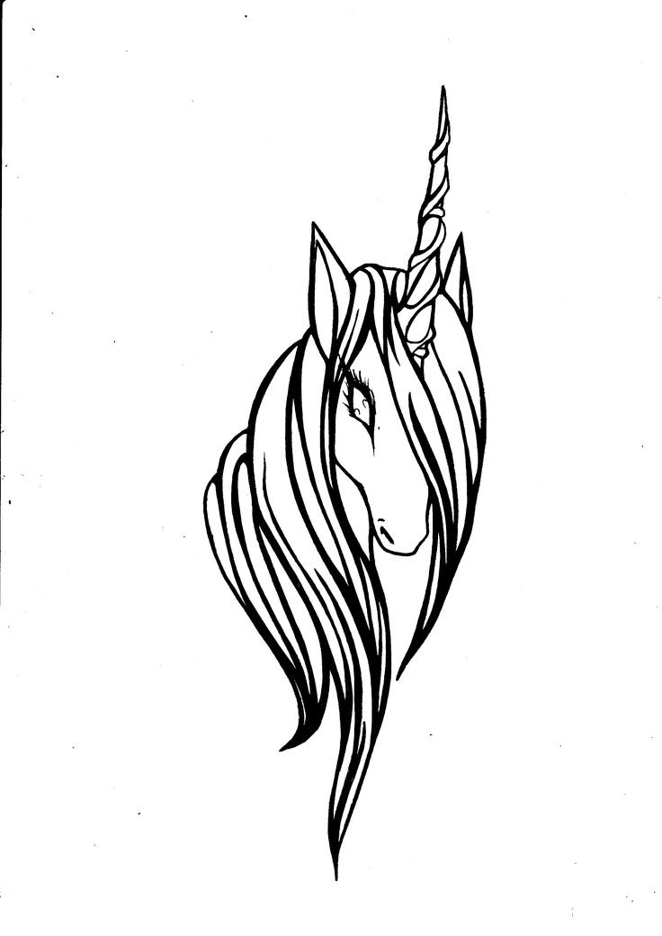 Charming long-mane unicorn portrait tattoo design