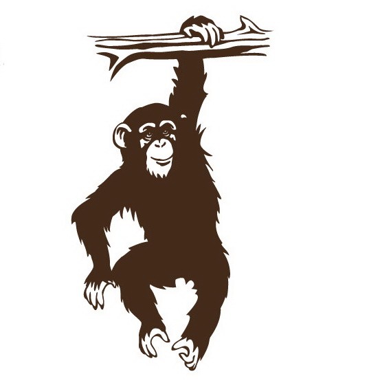 Charming monkey hanging on tree tattoo design