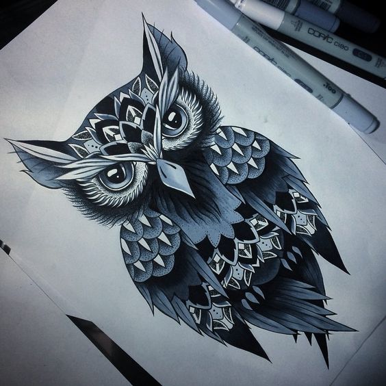 Charming new school owl tattoo design