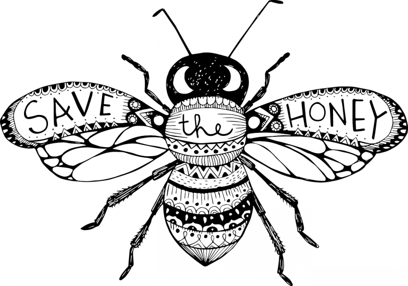Charming ornate bee with quoted wings tattoo design