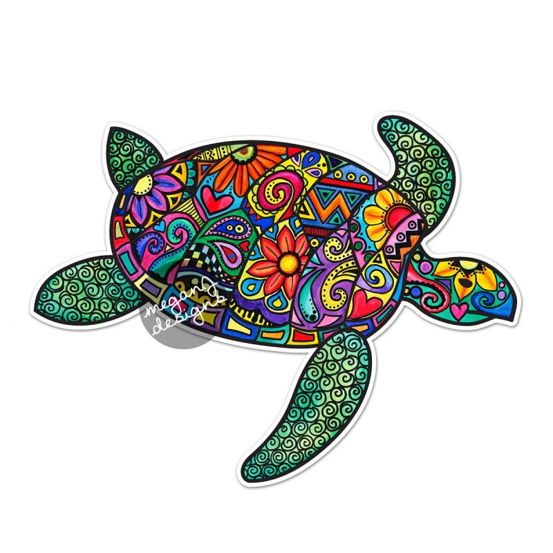 Charming rainbow-color patterned turtle tattoo design