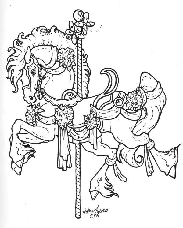 Charming uncolored carousel horse tattoo design