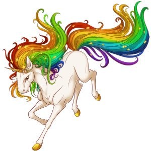 Charming unicorn with rainbow mane and tail tattoo design