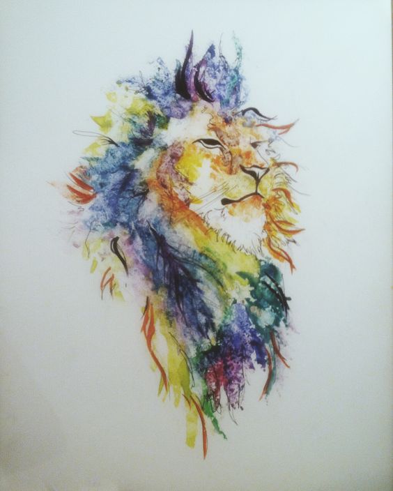 Charming watercolor fluffy-mane lion tattoo design