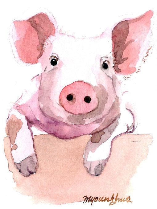 Charming watercolor pig portrait tattoo design