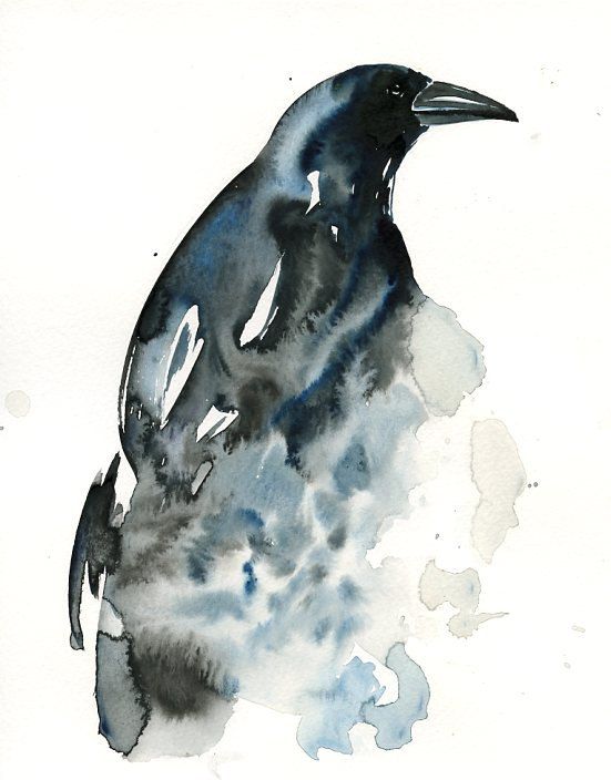 Charming waterolor raven tattoo design