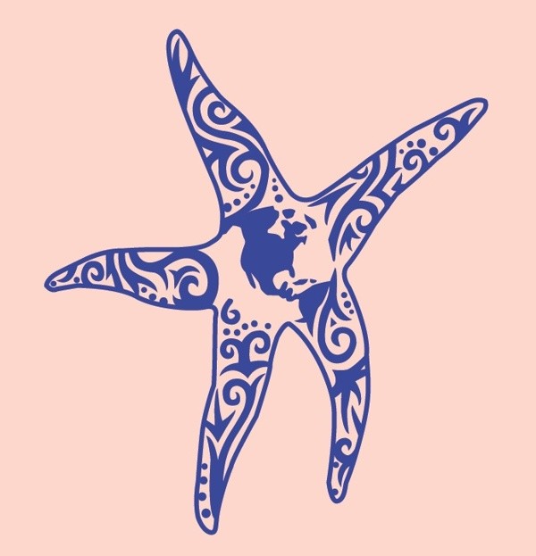 Cheerful blue-ink tribal starfish tattoo design