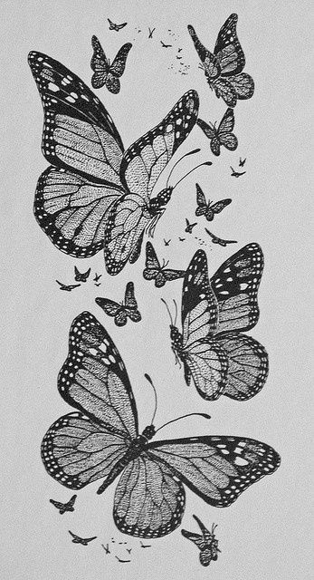 Cheerful grey-color butterfly flock tattoo design