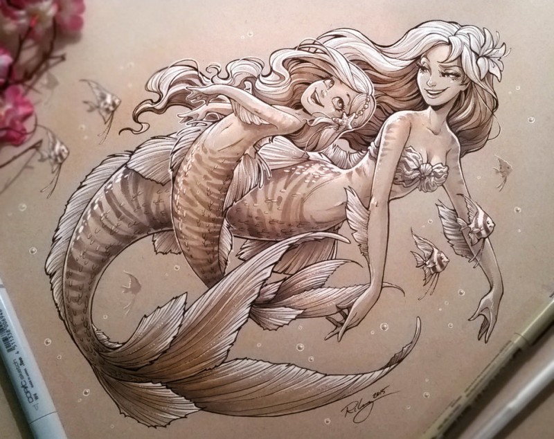 Cheerful mother and daughter mermaids tattoo design by Kellee Art