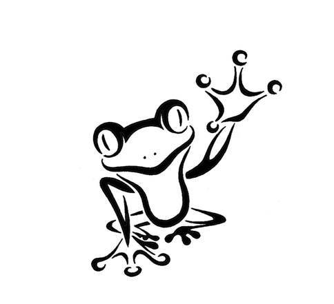 Cheerful outline frog waving with its leg tattoo design