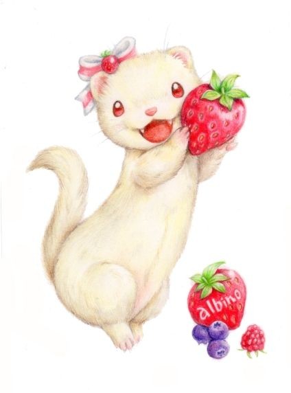 Cheerful white rodent playing with bright berries tattoo design