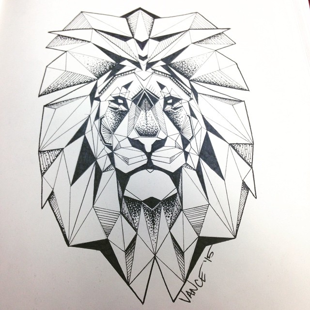 Chic geometric lion muzzle tattoo design