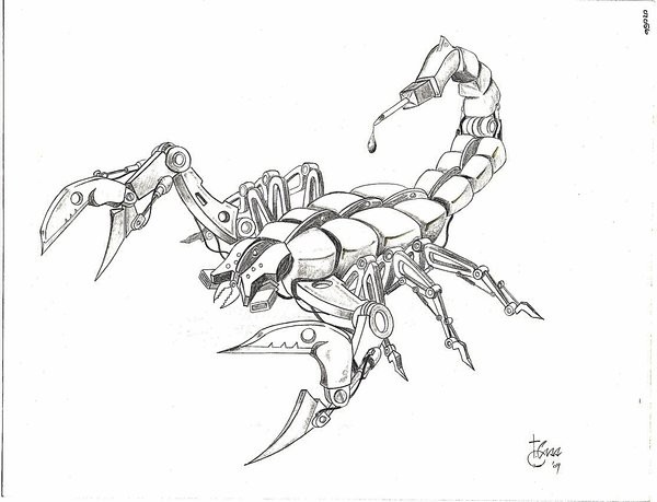 Chic mechanical scorpion tattoo design by The Lonered Neck