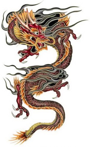 Chinese red-headdragon in grey smoke tattoo design