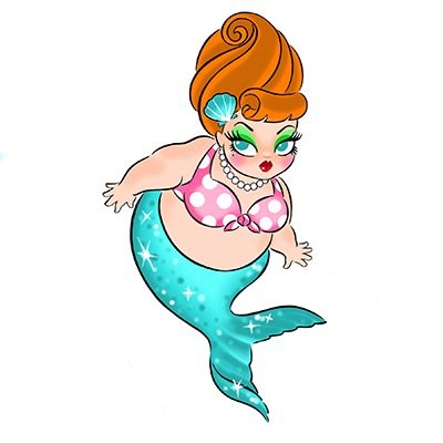 Chubby small colorful mermaid with ginger hair tattoo design