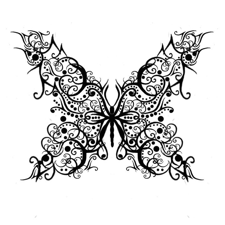 Cirly black-line butterfly tattoo design