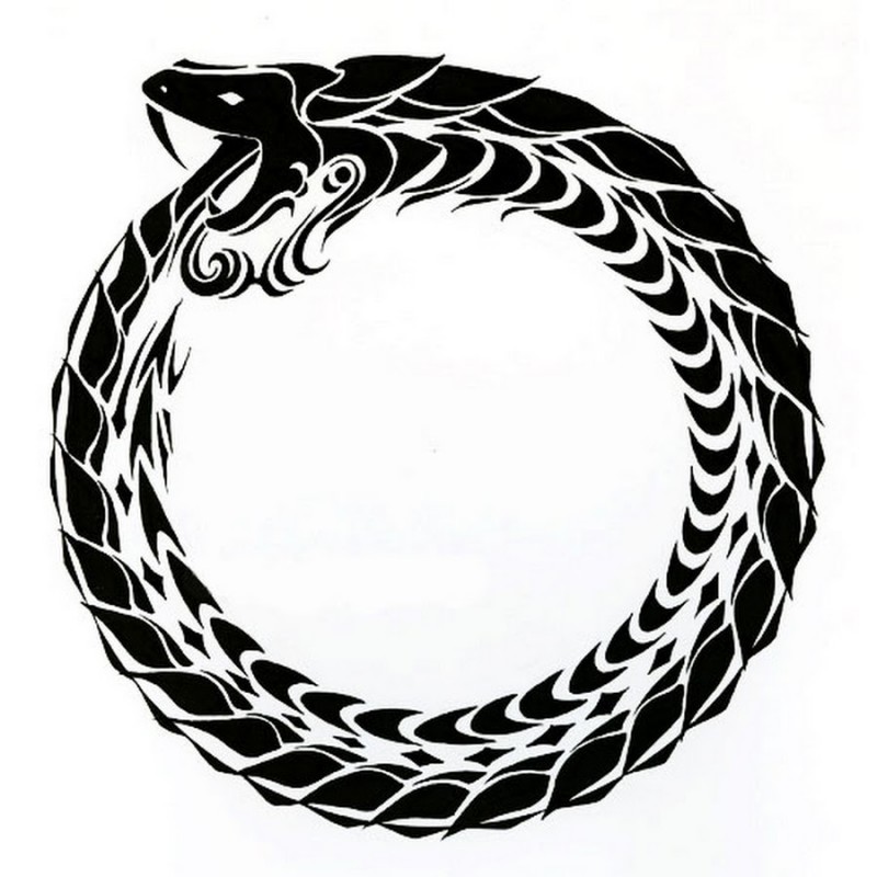 Classic black-ink reptile uroboros tattoo design