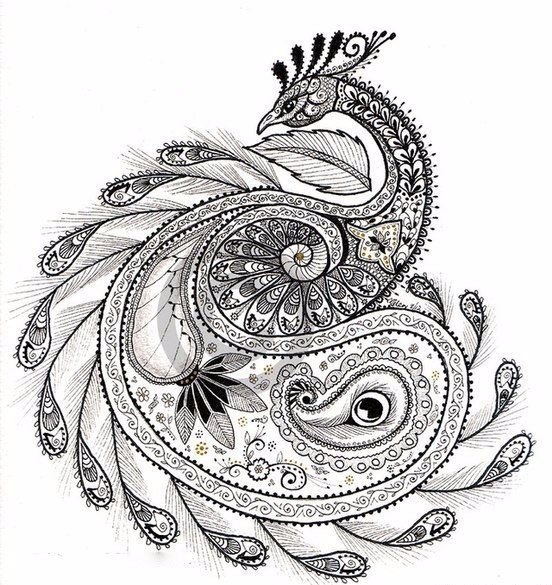 Classic indian-ornate peacock tattoo design