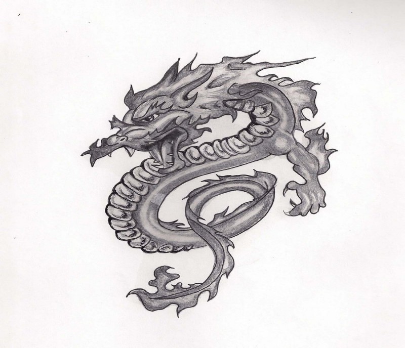 Classic pencilwork chinese dragon tattoo design by Hausofch