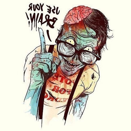 Clever colored zombie nerd in glasses tattoo design