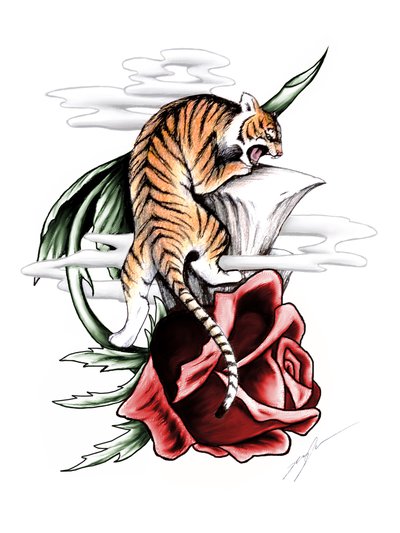 Climbing tiger and rose by Jessica Dunn - Tattooimages.biz
