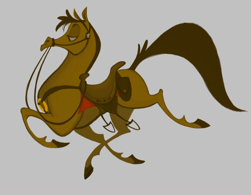 Cocky animated brown running horse tattoo design