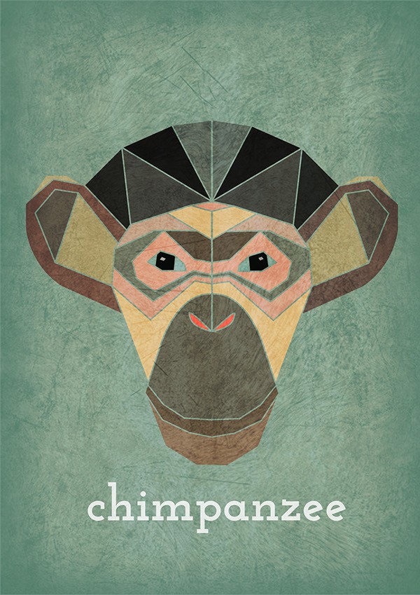 Colored geometric-style chimpanzee head tattoo design