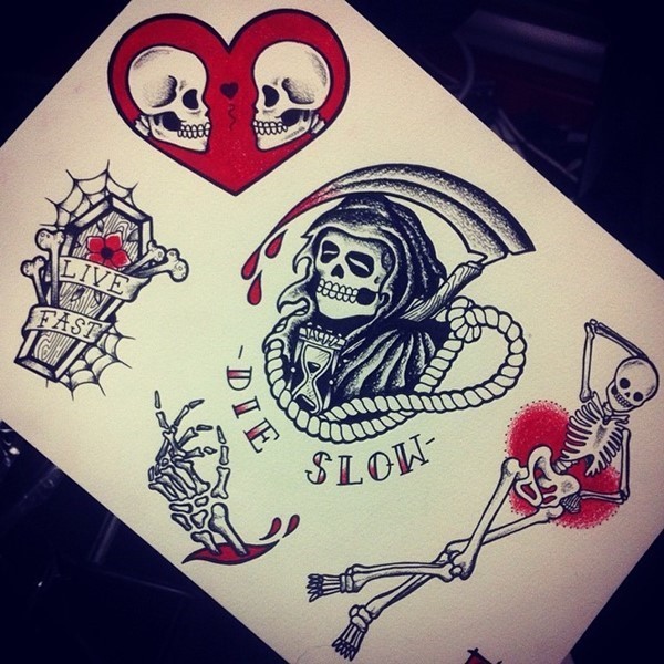 Tatuagem de morte colorida estilo old school