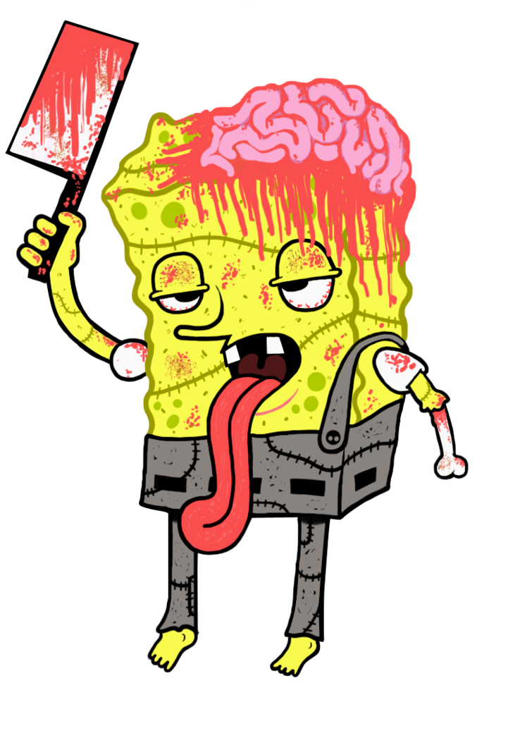 Colorful Sponge Bob zombie with an axe tattoo design