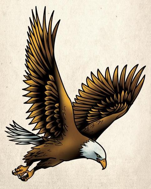 Colorful american flying eagle tattoo design