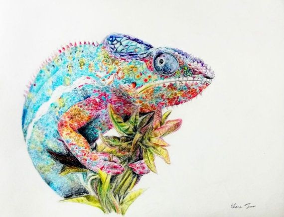 Colorful chameleon spy tattoo design