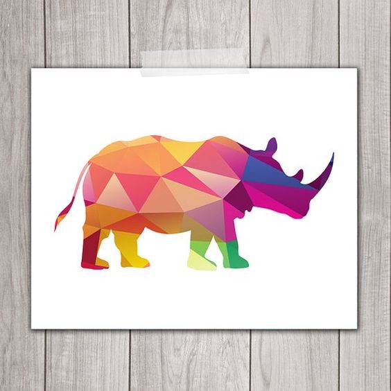 Colorful geometric-style rhino tattoo design