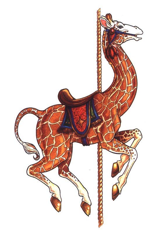 Colorful giraffe carousel with a saddle tattoo design