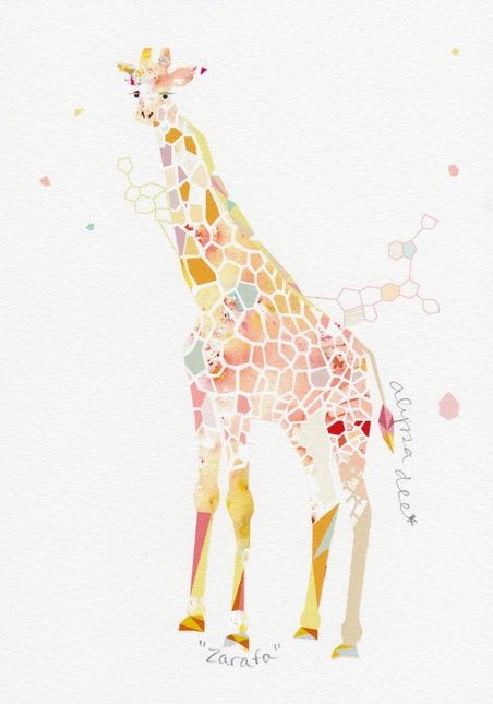 Colorful giraffe with chemical bounds drawing tattoo design