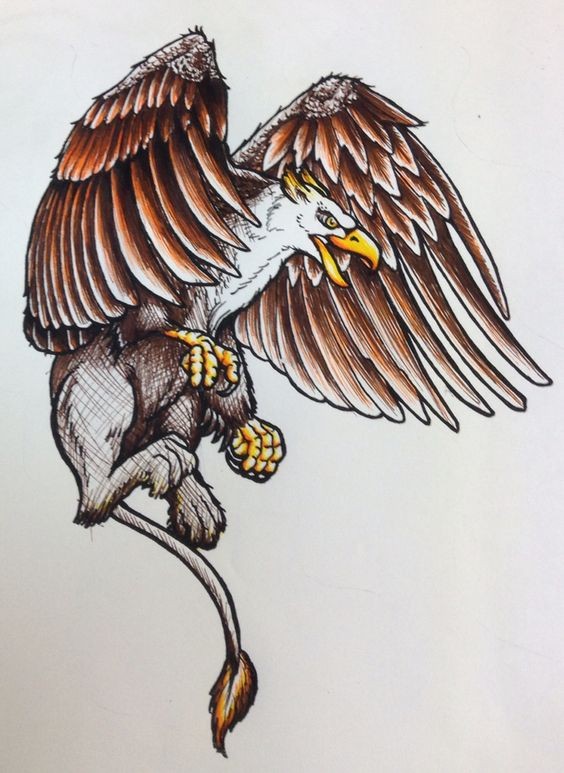 Colorful griffin attacking his prey tattoo design