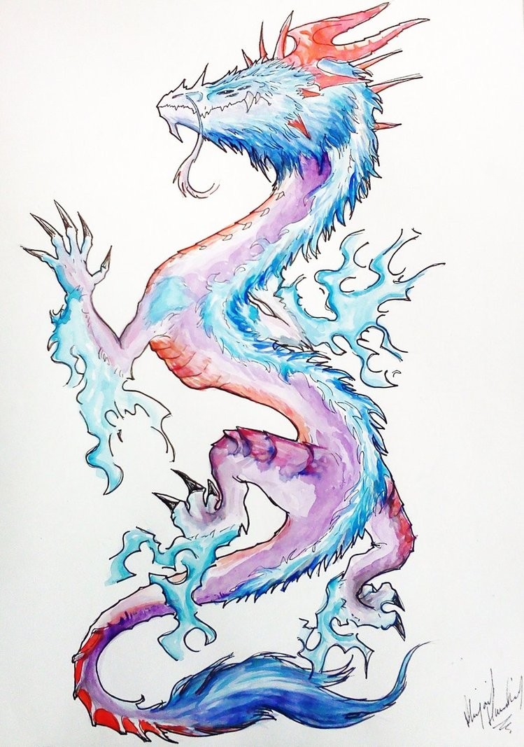 Colorful ice climbing dragon tattoo design by Dragons Rock My