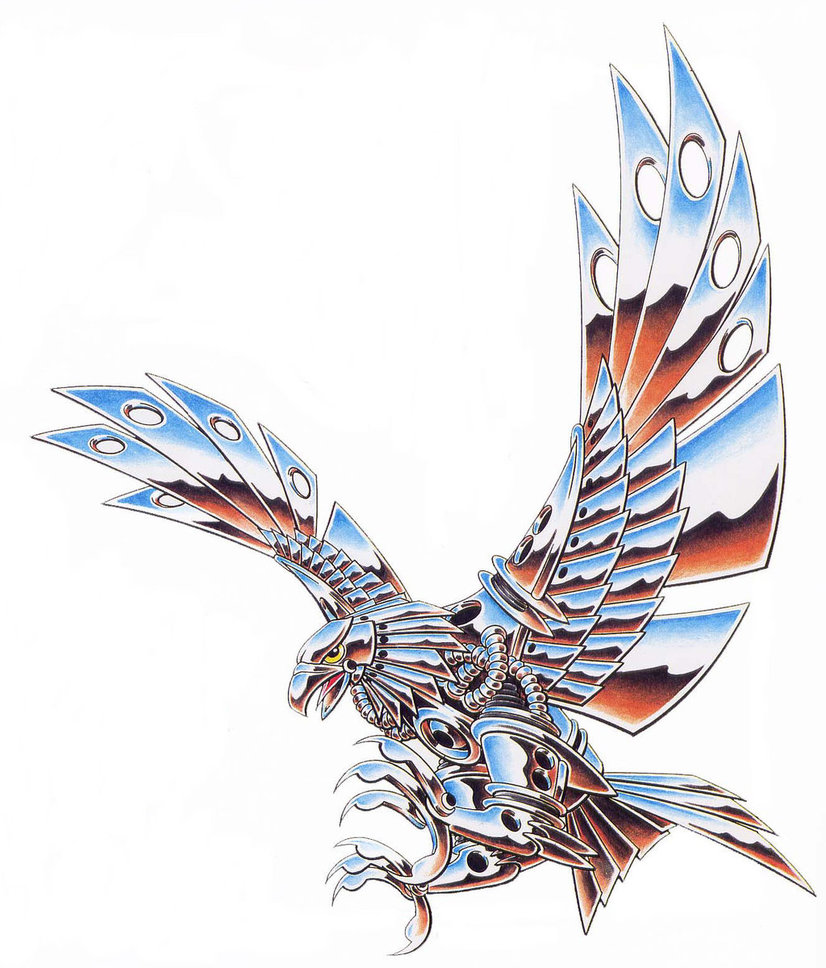 Colorful metallic shining eagle tattoo design by Jay Jackson