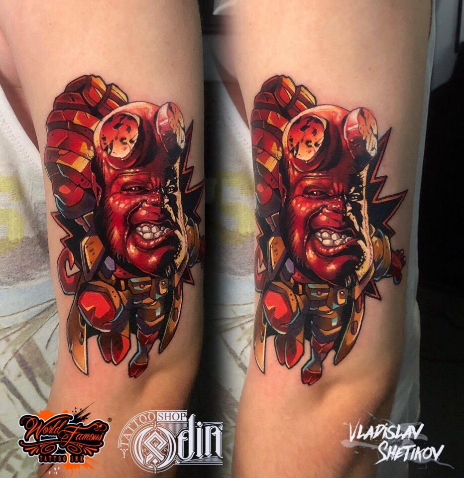 Tatuagem Colorfull Hellboy no braço