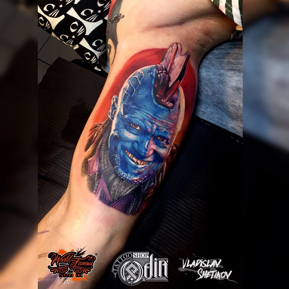 Colorfull Yondu Udonta tattoo from Marvel movies