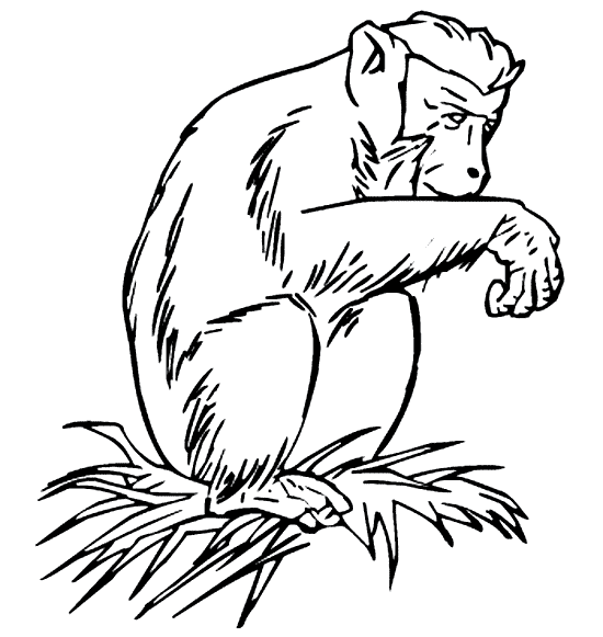 Colorless baboon sitting on branch pile tattoo design