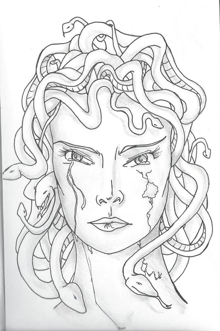 Colorless crying medusa gorgona tattoo design by Mcirnelle