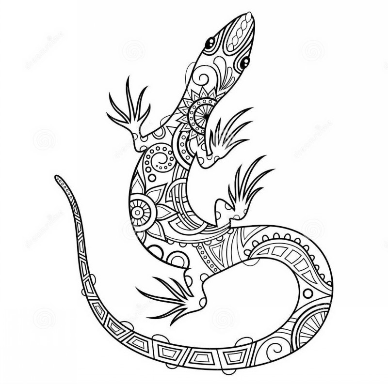 Colorless floral-printed reptile tattoo design