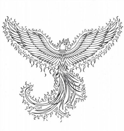 Colorless phoenix covered with flame tattoo design