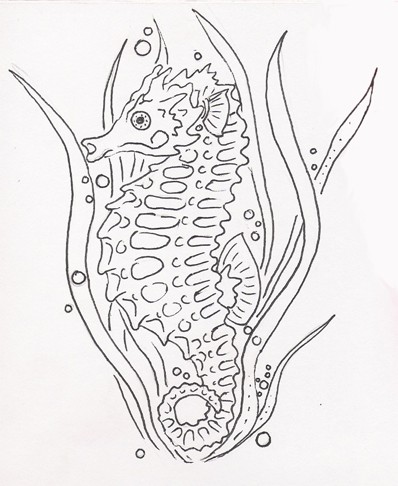 Colorless seahorse among weeds tattoo design by Subearan Human