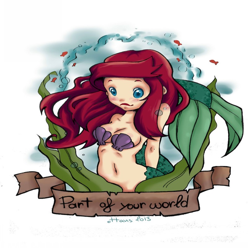 Confused ariel mermaid and banner tattoo design by Silver Lunne