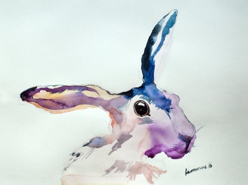 Confused watercolor march hare head tattoo design