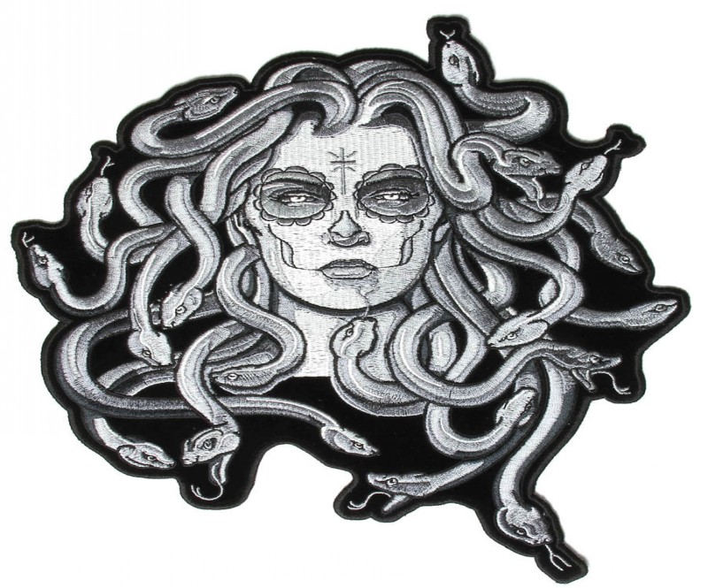 Cool black-and-red muerte style medusa gorgona tattoo design