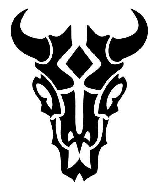 Cool black-ink tribal bull skull tattoo design